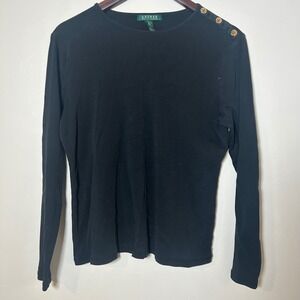 Lauren Ralph Lauren Women Black Long Sleeve Shoulder Button Top XL